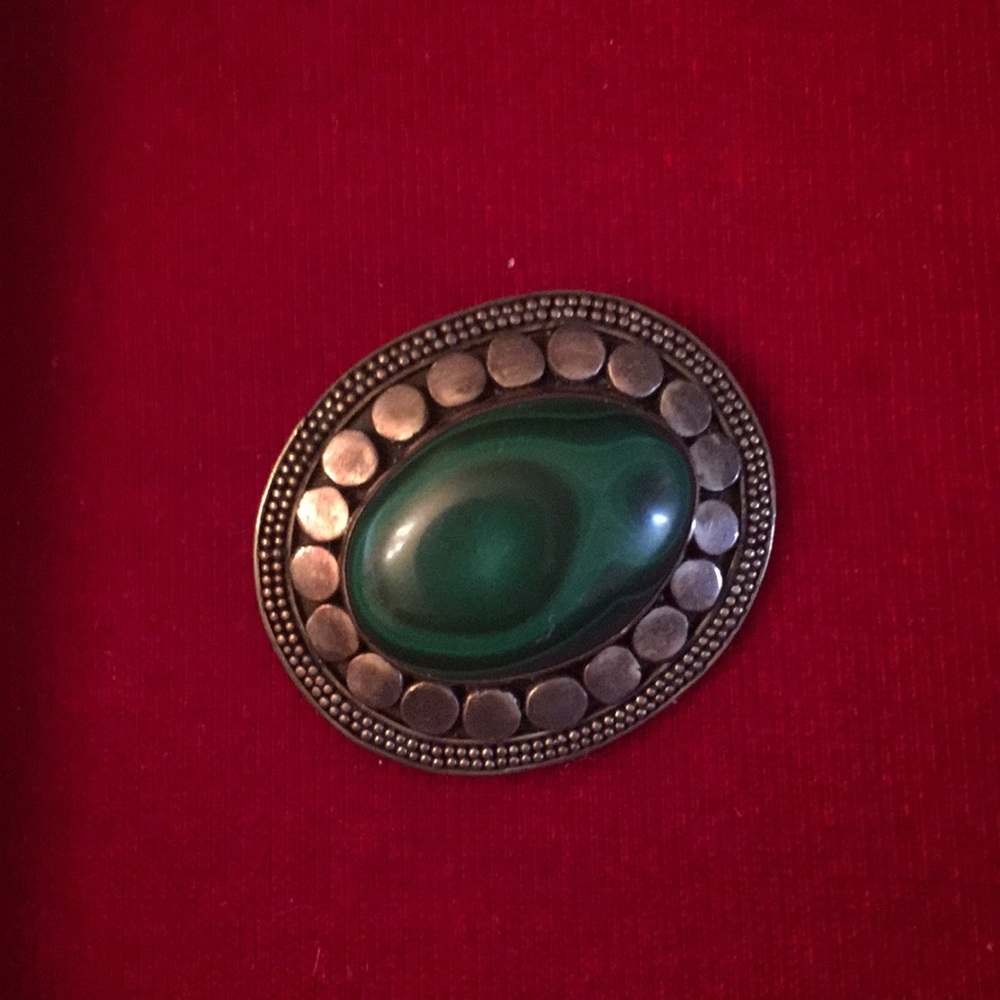 Sterling silver and malachite broach